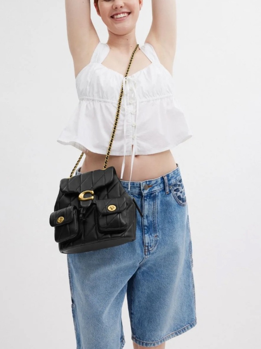 Coach Black Quilted Leather Backpack/ Crossbody with Gold Hardware Retail: $495 - Picture 4 of 15